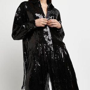 River Island Black Sequin Tassel Shirt (large)